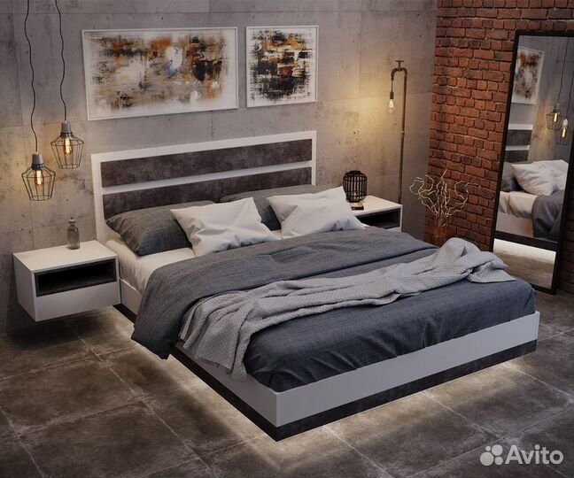 Двуспальна кровать Лотос парящая, 160х200 см, Серы