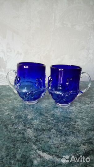 Набор цветного хрусталя кувшин и 2 бокала (Чехия)