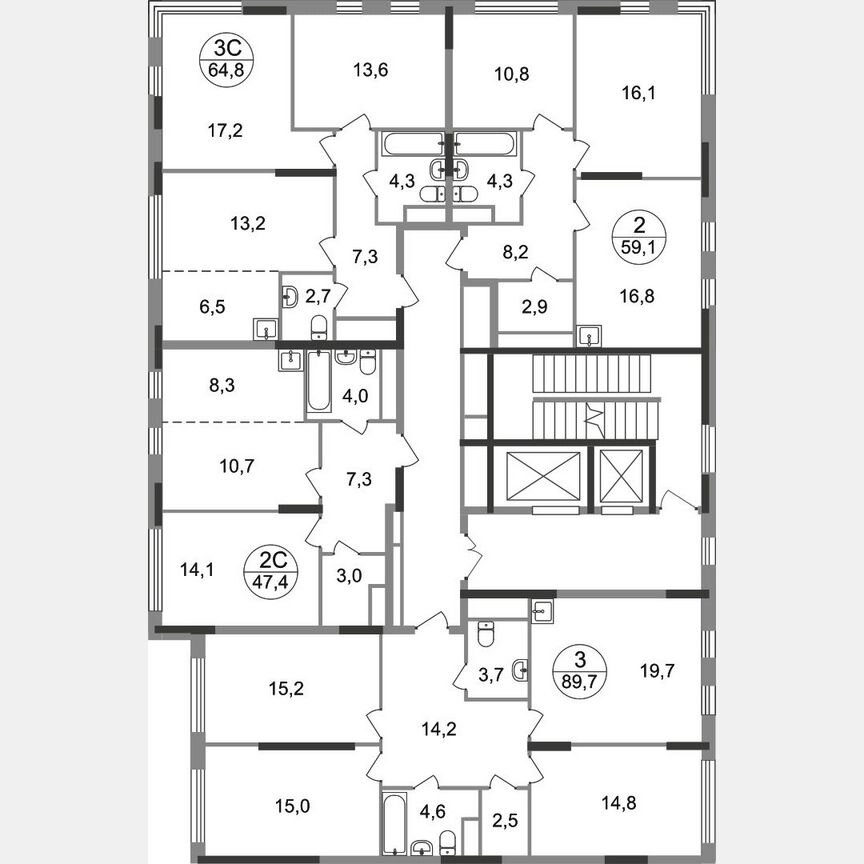 2-к. квартира, 47,4 м², 6/17 эт.