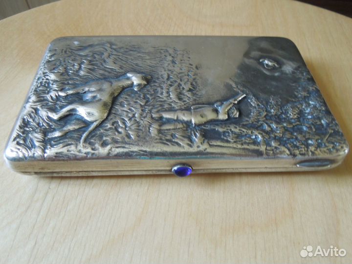 Серебряный портсигар Охота 84 пр. Царская Россия