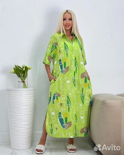 Платье рубашка макси Size 50-60