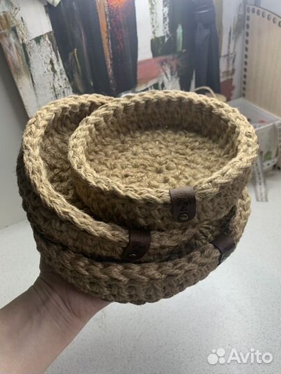 Джутовая интерьерная корзина для хранения