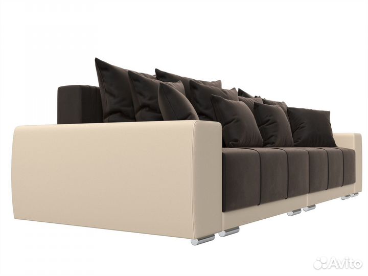 Диван прямой Лига-028, велюр, коричневый, бежевый