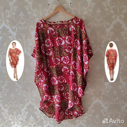 Летняя пляжная туника удлиненная, onesize 46-56