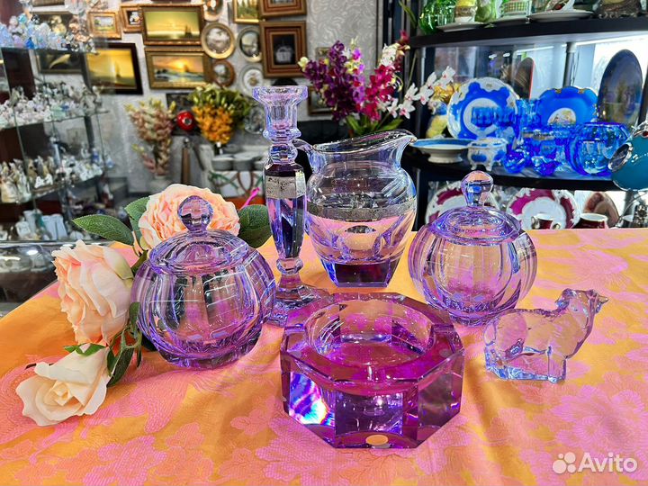 Mozer Чехия ваза с крышкой хрусталь цвета лаванды