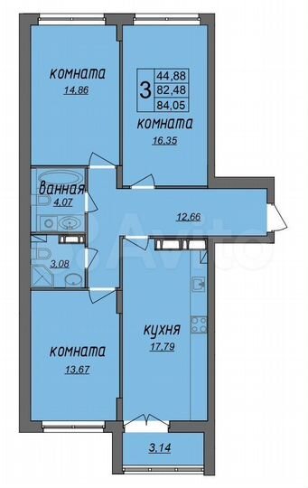 3-к. квартира, 84,1 м², 2/9 эт.