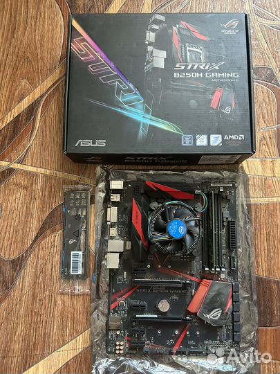 Asus strix B250H + celeron g3930 + озу 4g + кулер