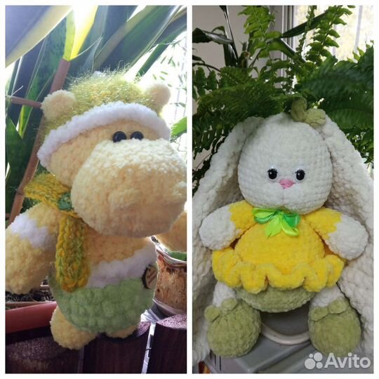 Мягкие игрушки бегемот,зайка