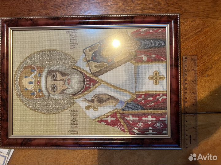 Икона Николай Чудотворец огромная вышитая