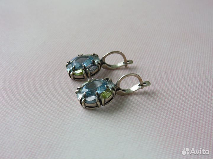 Топаз Хризолит Серебряное кольцо Серьги Серебро