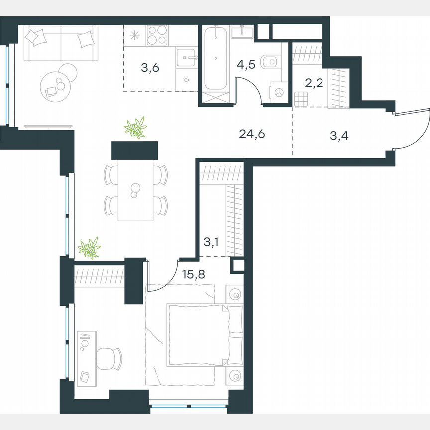 2-к. квартира, 57,2 м², 14/48 эт.