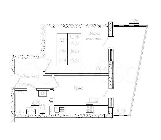 1-к. квартира, 38,6 м², 5/8 эт.