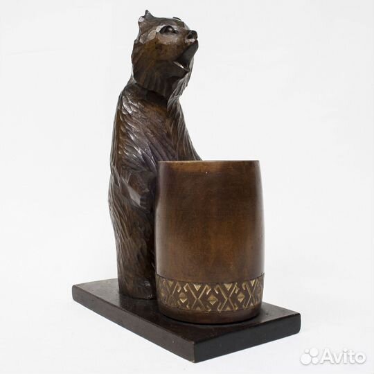 Сувенир башкирский Медведь с ложкой, резьба по дер