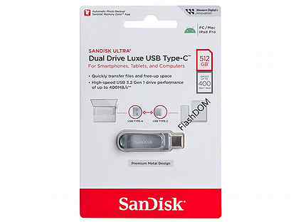 Флешка Dual Drive Luxe USB Type-C 512GB до 400MB/s