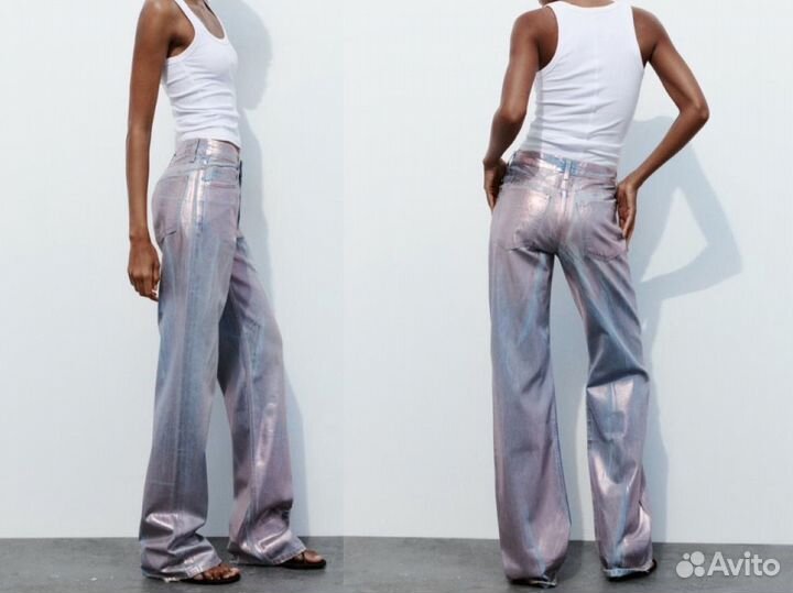 Джинсы блестящие Zara тренд 2024