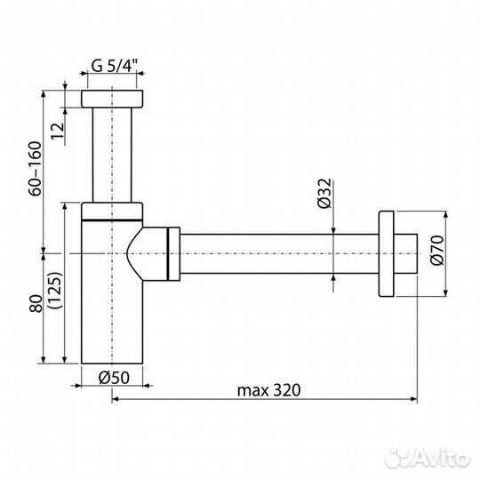 Сифон Alcadrain DN32 design цельнометаллический, б