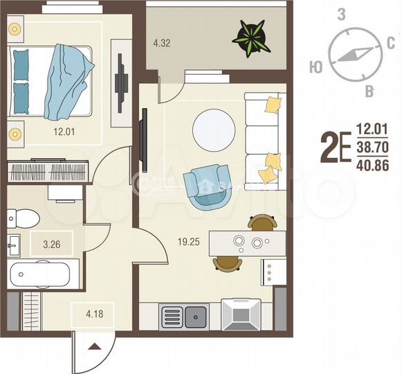 1-к. квартира, 40,9 м², 4/10 эт.