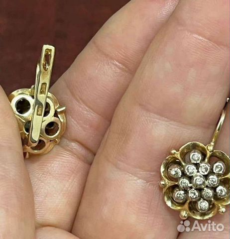 Золотые серьги 585 с бриллиантами малинки СССР