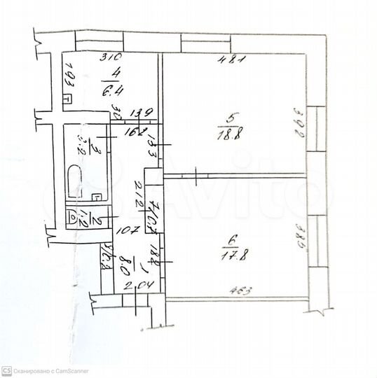 2-к. квартира, 56,3 м², 2/4 эт.