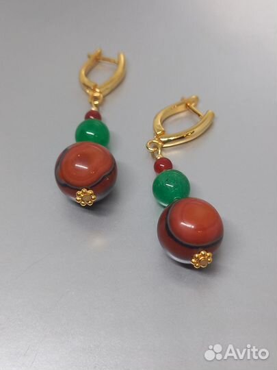 Серьги с агатами и сердоликом