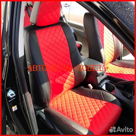 Чехлы Toyota Rav4 4 из экокожи чёрно-красные Ромб