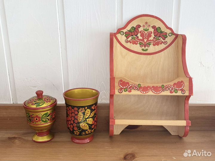 Полочка, стакан, солонка Хохлома сувениры
