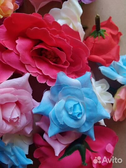 Искусственные цветы для творчества розы и др 66 шт
