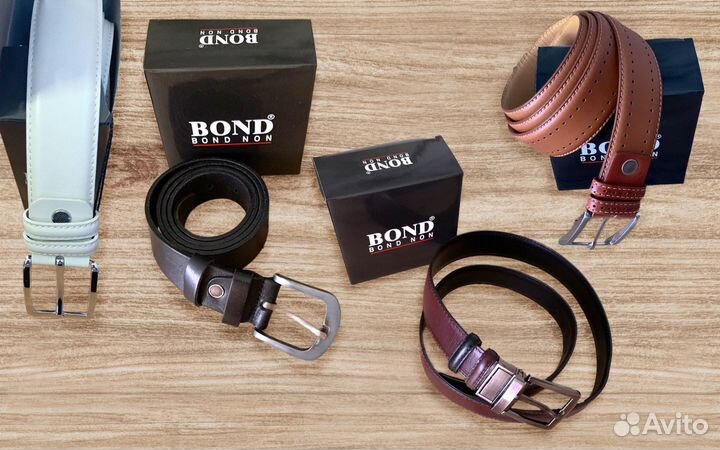 Ремни кожаные bond(бежевый, коричневый, черный)