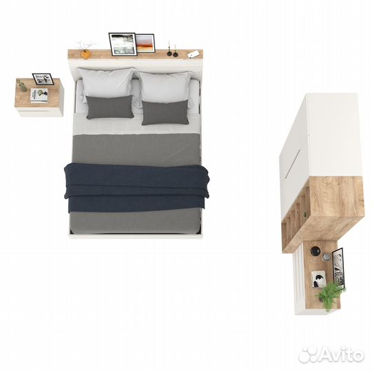 Гарнитур спальный Моби Муссон № 14 цвет белый/дуб эндгрейн элегантный, ортопед