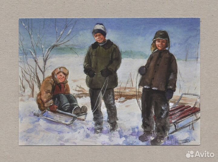 Открытки Россия Новый год Чудакова дети елка 2021