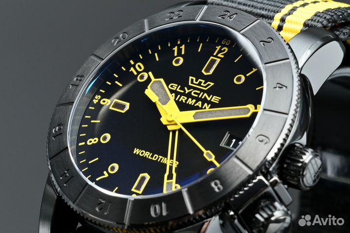 Часы Glycine Airman Worldtimer GMT Швейцария новые