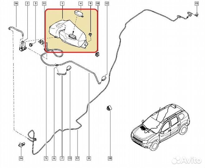 Бачок омывателя лобового стекла Renault Duster H4M