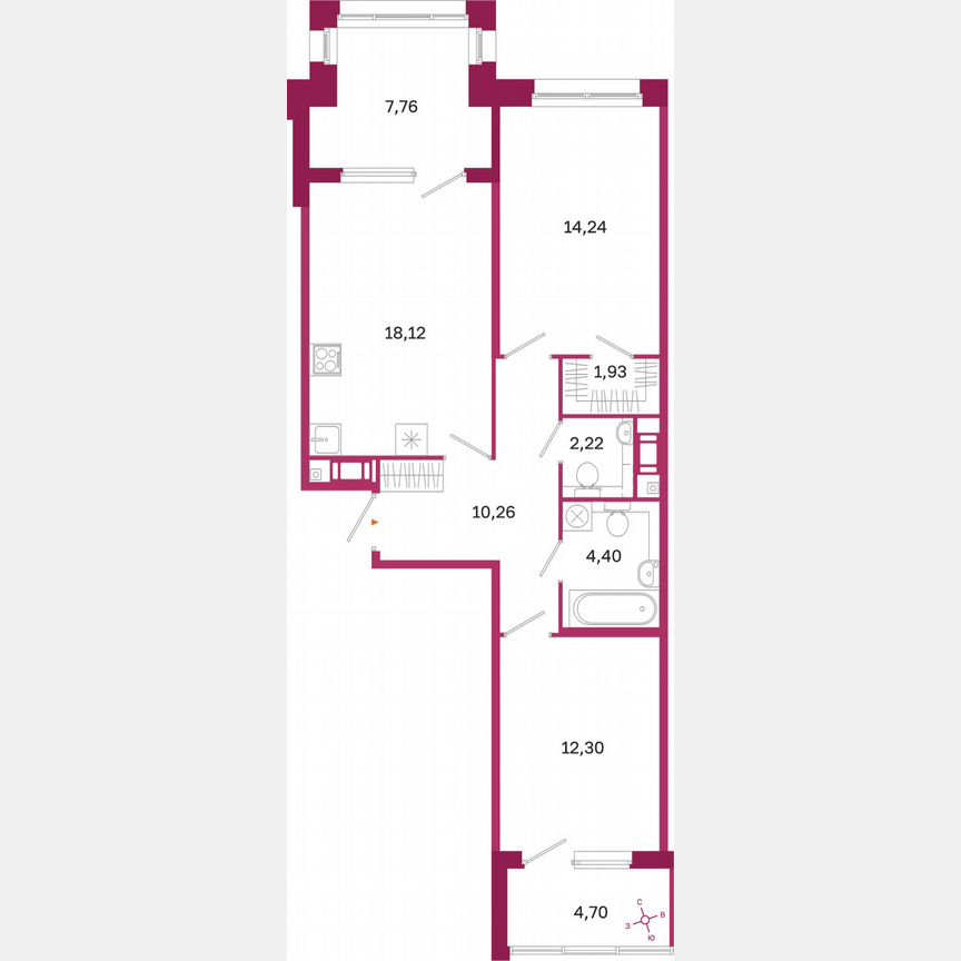 2-к. квартира, 69,7 м², 6/10 эт.
