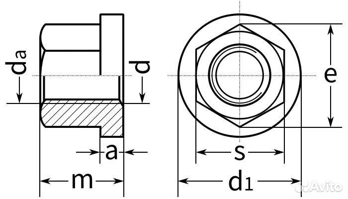 Гайка с буртиком М12 DIN 6331 кл. пр. 10, оцинк