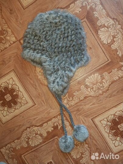 Шапка вязаный мех кролик
