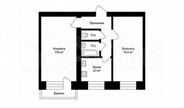 2-к. квартира, 45,1 м², 3/5 эт.