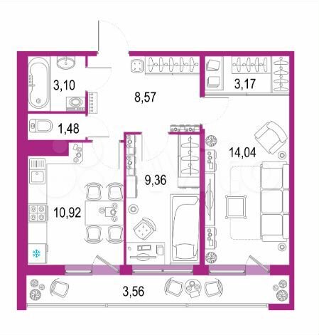 2-к. квартира, 54,9 м², 5/22 эт.