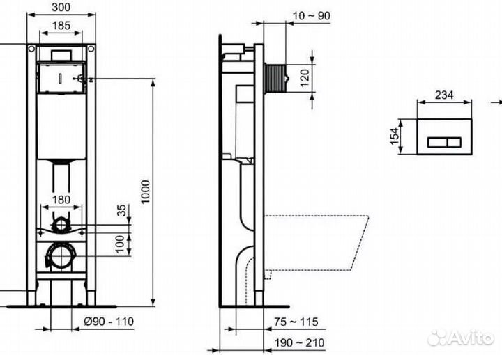 Инсталляция Ideal Standard с подвесным унитазом