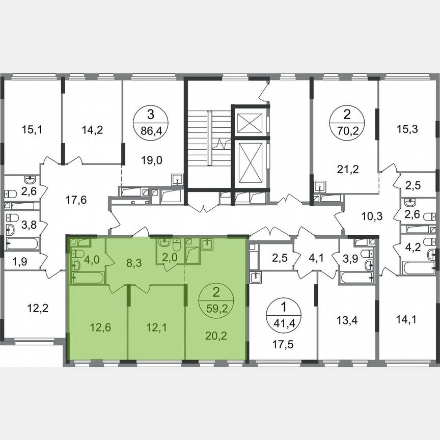 2-к. квартира, 59,2 м², 5/17 эт.