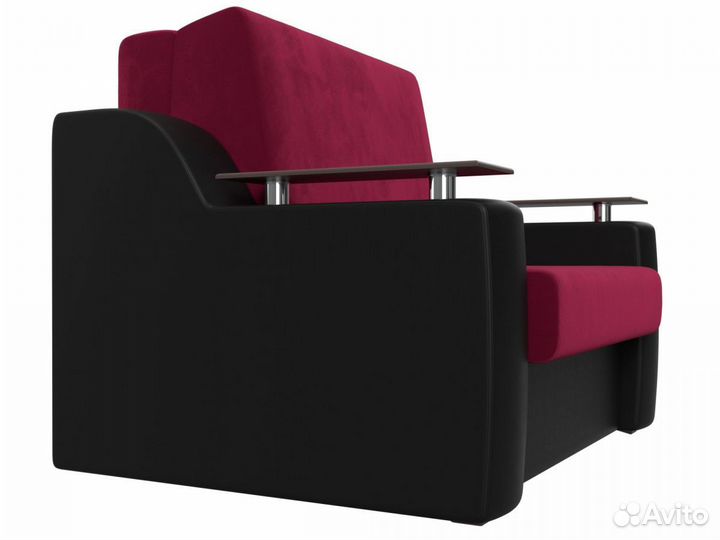Диван прямой аккордеон Сенатор 100, микровельвет, экокожа, бордовый, черный