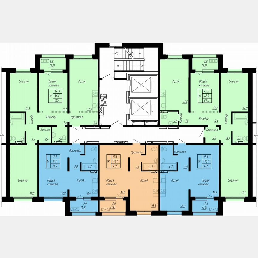 3-к. квартира, 88,4 м², 2/17 эт.