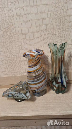Вазы СССР цветное (гутное) стекло