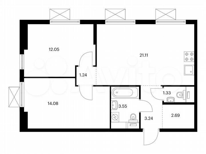 2-к. квартира, 59,3 м², 9/9 эт.