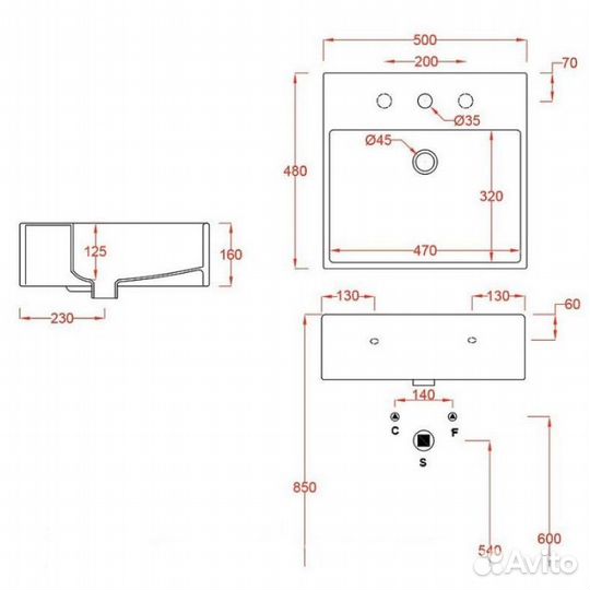 Раковина 50х48 см Artceram Quadro QUL002 01 00 bi