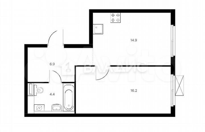 1-к. квартира, 42,4 м², 4/12 эт.