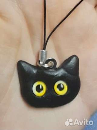 Брелок ручной работы. Чёрный кот