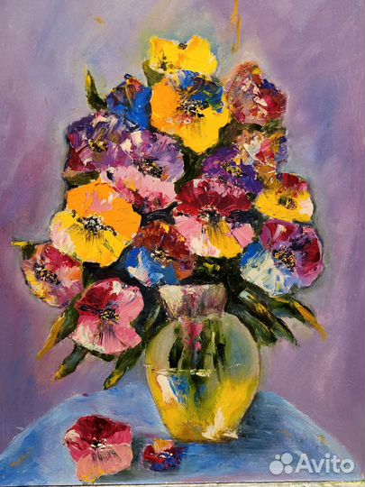 Картина маслом Букет Анютины глазки