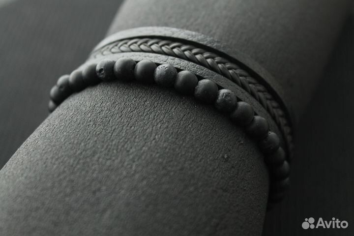 Браслет черный с бусинами лава 20 см с доставкой