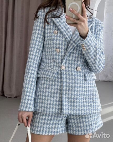 Костюм (пиджак + шорты) Zara L голубой в наличии