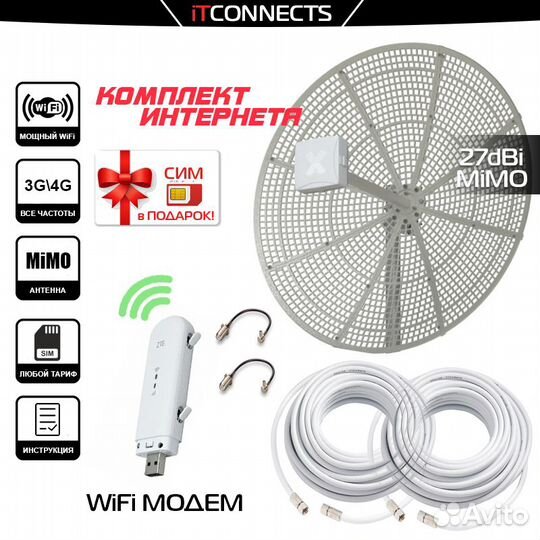 4G WiFi Модем + MiMO Антенна Vika27 и Сим Карта